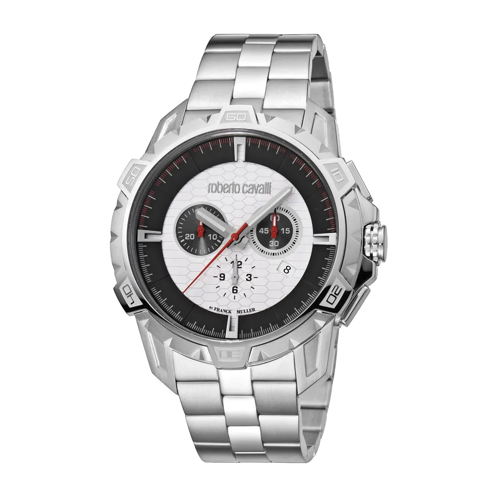 Roberto Cavalli Men's Chronograph Watch Ss Metal Bracelet & Case With Black/Silver Color Dial