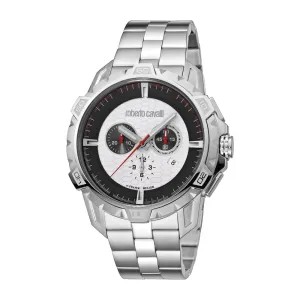 Roberto Cavalli Men's Chronograph Watch Ss Metal Bracelet & Case With Black/Silver Color Dial