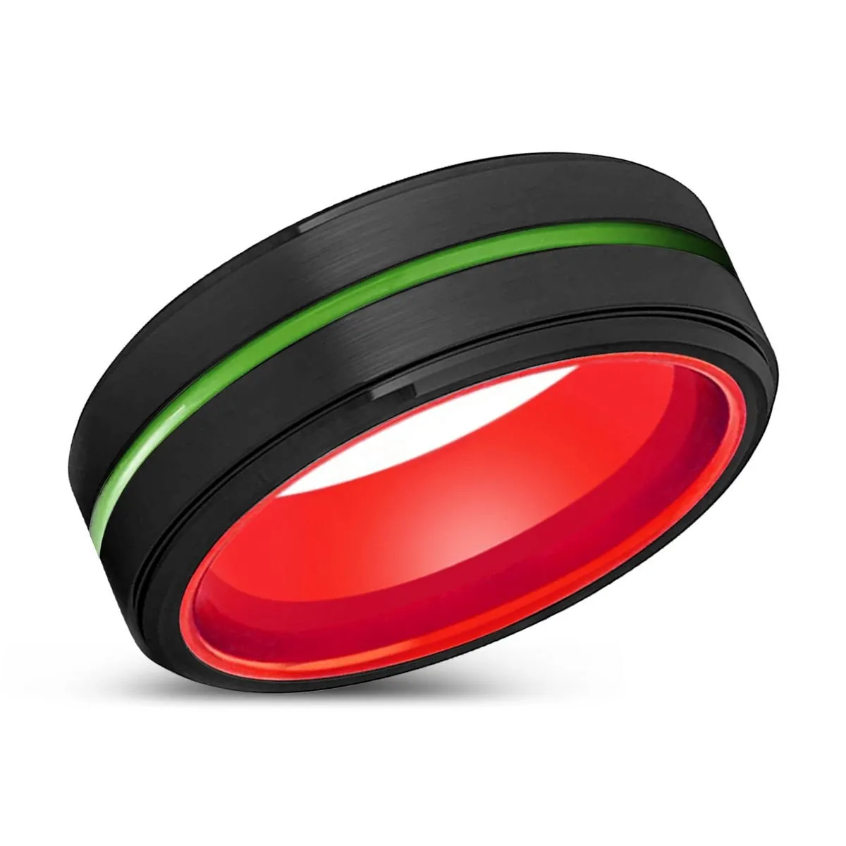 ROCKFORD | Red Ring, Black Tungsten Ring, Green Groove, Stepped Edge