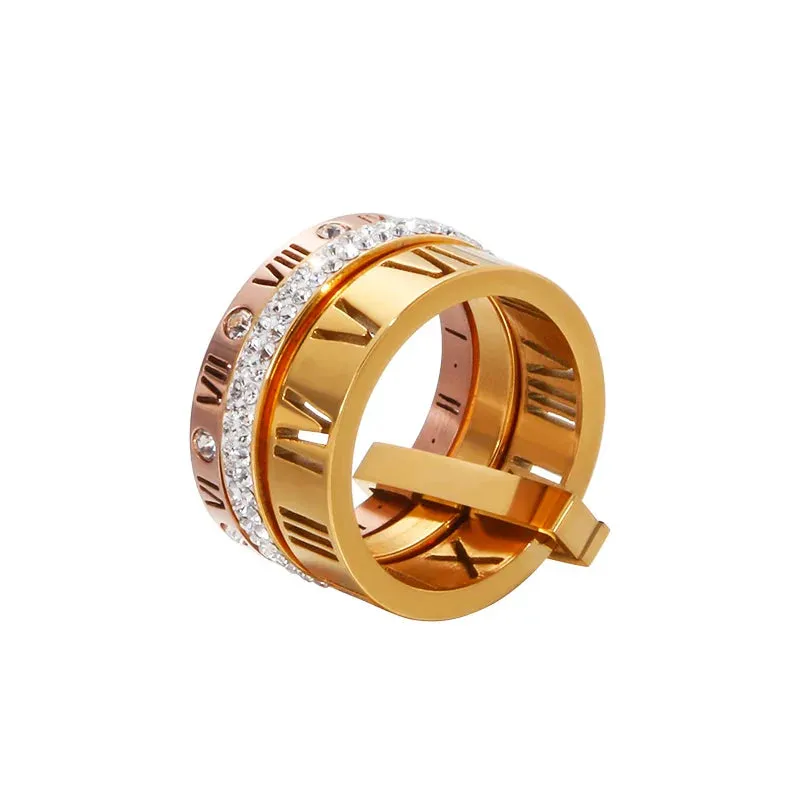 Roman Numerals Engagement Wedding Rings For Women Stainless Steel S Rose Gold Color Ladies Luxury Ring Bohemian Jewellery