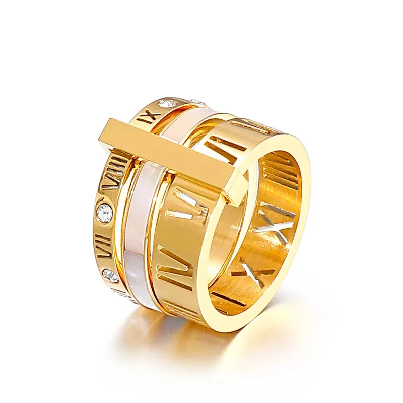 Roman Numerals Engagement Wedding Rings For Women Stainless Steel S Rose Gold Color Ladies Luxury Ring Bohemian Jewellery