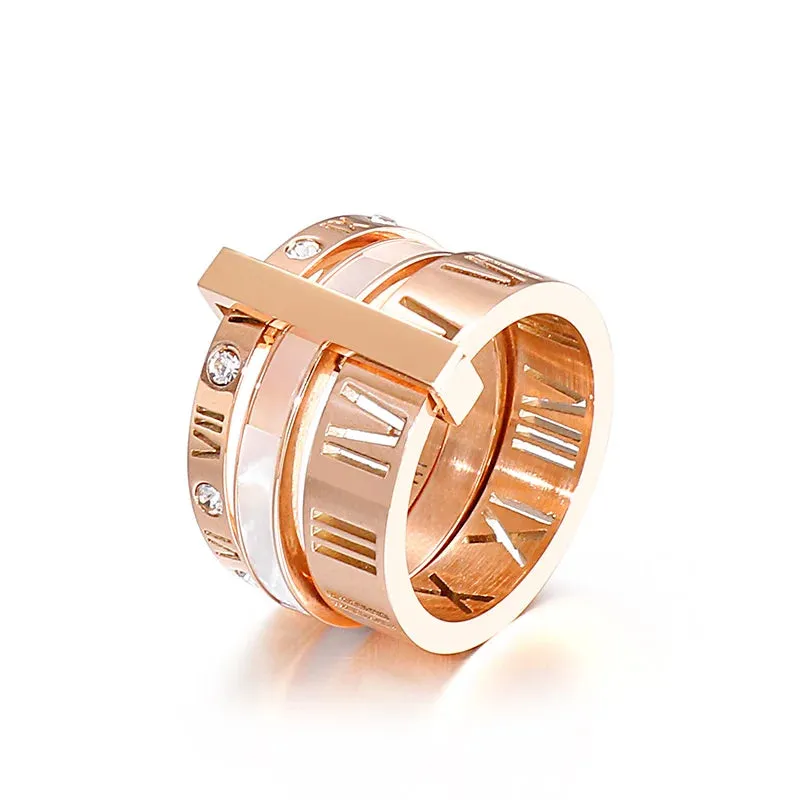Roman Numerals Engagement Wedding Rings For Women Stainless Steel S Rose Gold Color Ladies Luxury Ring Bohemian Jewellery