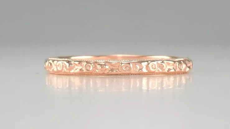 Rose Gold Edwardian Carved Roses and Leaves Antique Design Wedding Ring