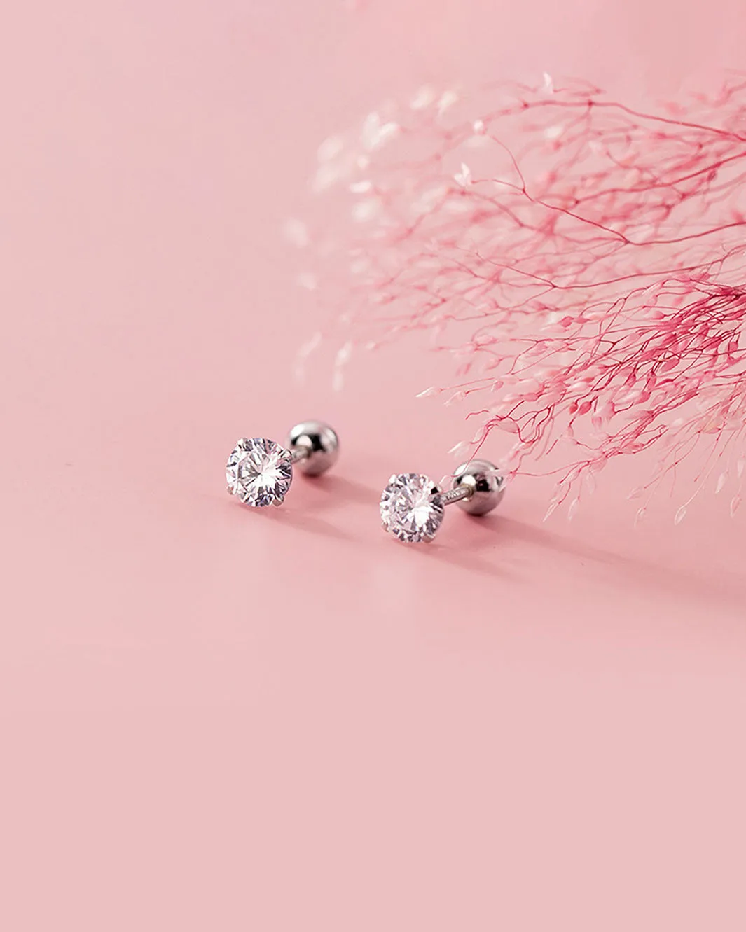 Round Diamond Barbell Earrings