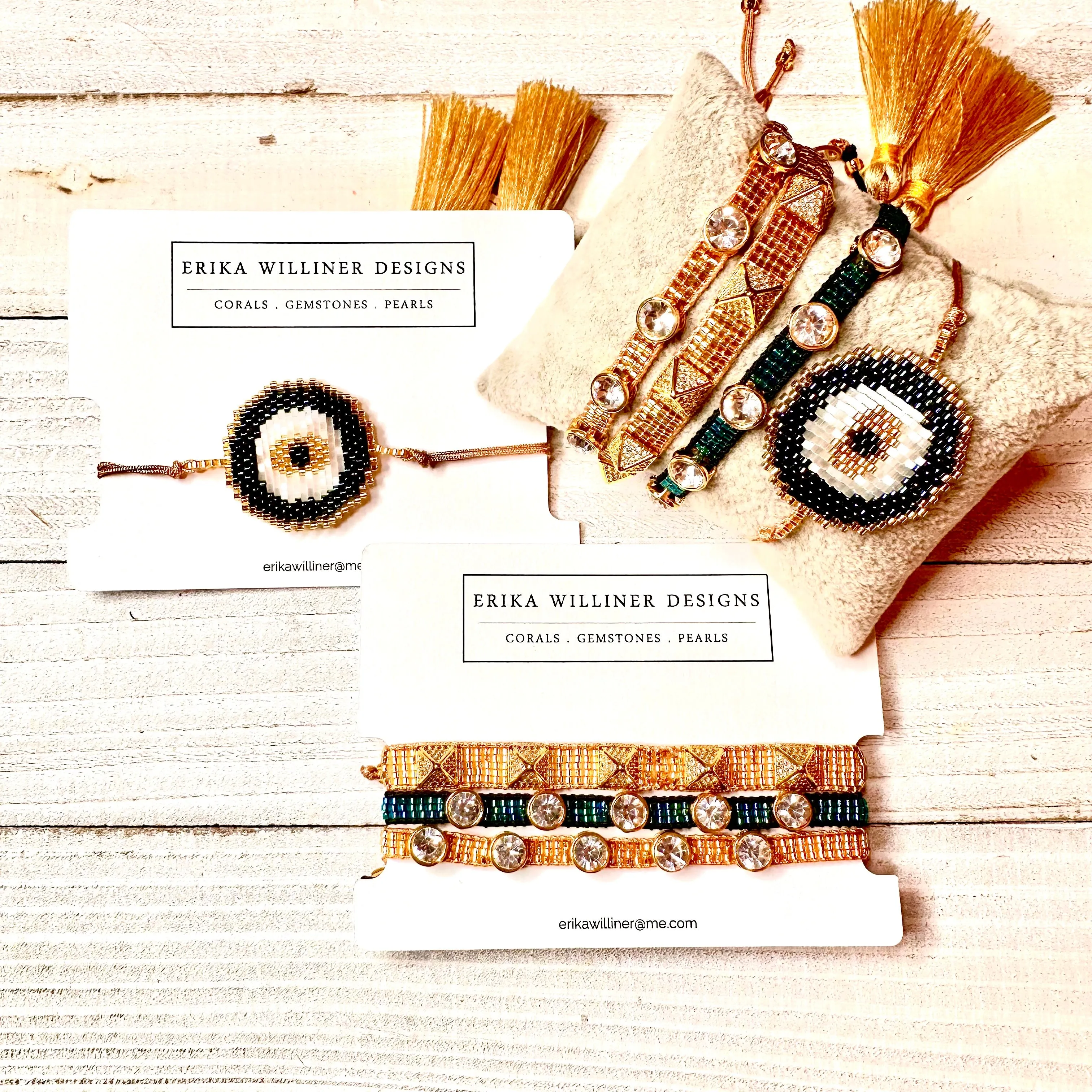 Round Evil Eye Stack of 4 made out of MIYUKI beads 430-16 | Erika Williner Designs