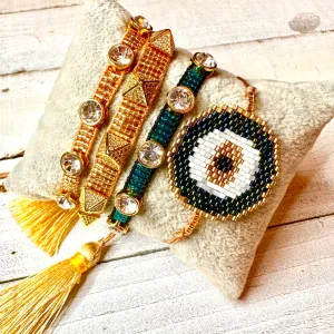 Round Evil Eye Stack of 4 made out of MIYUKI beads 430-16 | Erika Williner Designs