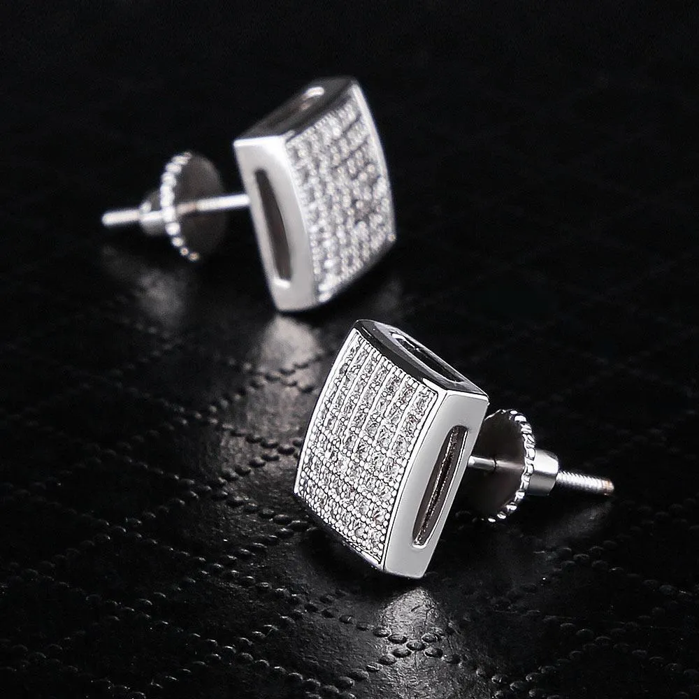 S925 Moissanite Diamond Square Stud Earrings in White Gold - 10mm