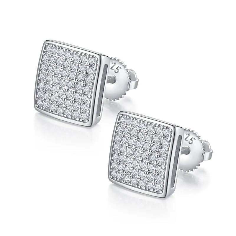 S925 Moissanite Diamond Square Stud Earrings in White Gold - 10mm