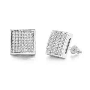 S925 Moissanite Diamond Square Stud Earrings in White Gold - 10mm