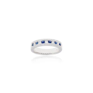Sabel Collection 14K White Gold Sapphire and Diamond Three-Row Ring