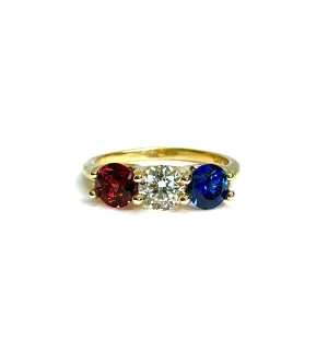 Sabel Collection Yellow Gold Garnet, Diamond and Blue Sapphire Ring