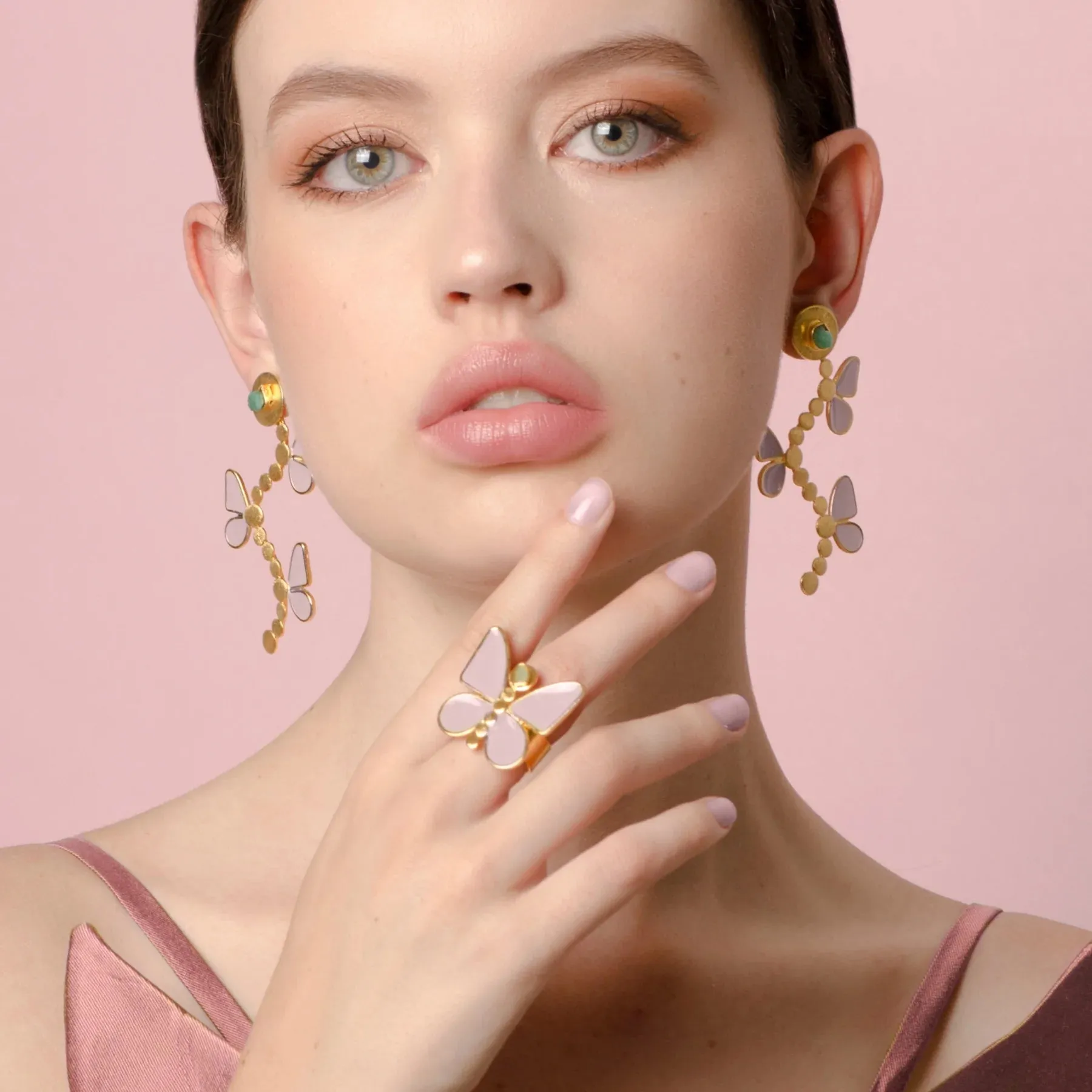 Sara Butterfly Cara-Col Earring Raw Emerald 24k Gold-Plated