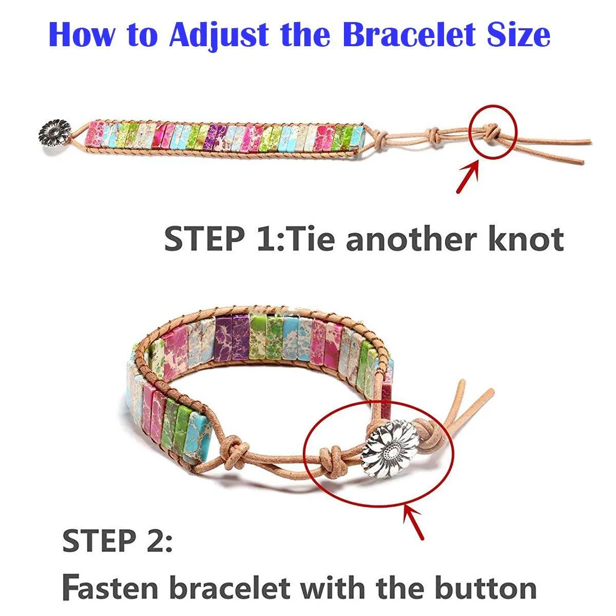 sedmart 7 Chakra Bracelets for Women with Real Stones Leather Wrap Healing Bead Bracelet Women Men Boho Friendship Jewelry… (Flower Button & Square Stone)