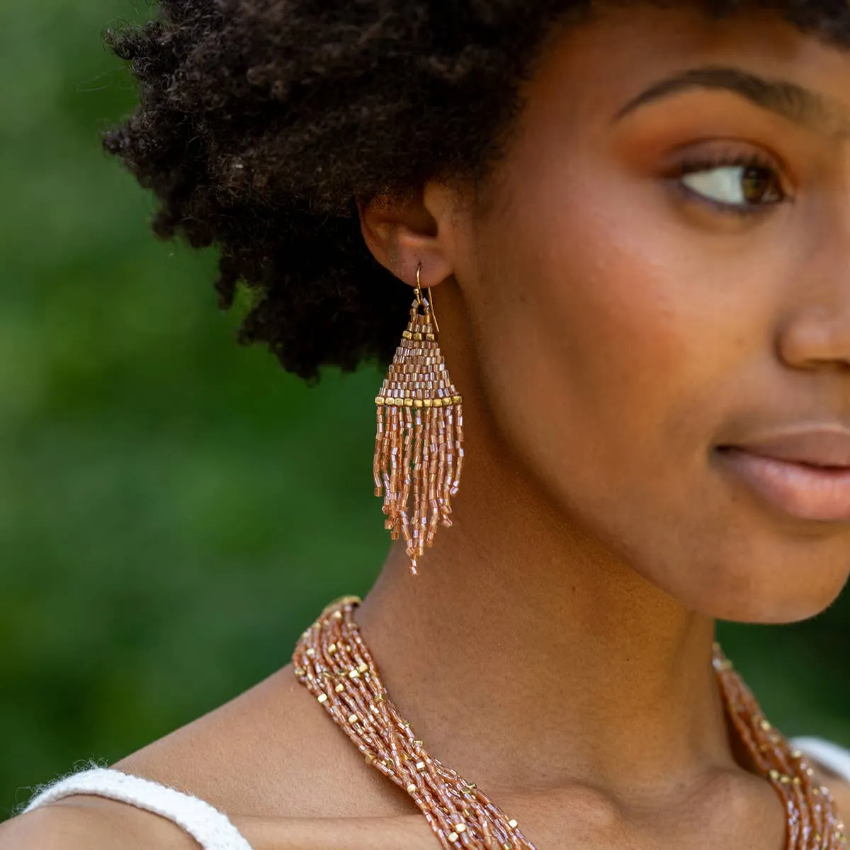 Seedbead Tapered Fringe Earrings - Multiple Color Styles : Lush Onyx