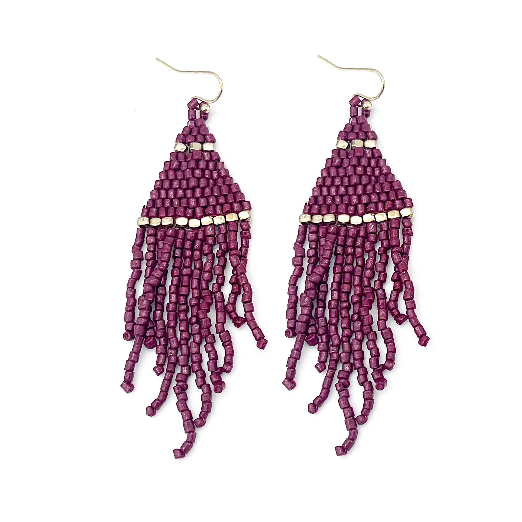 Seedbead Tapered Fringe Earrings - Multiple Color Styles : Lush Onyx