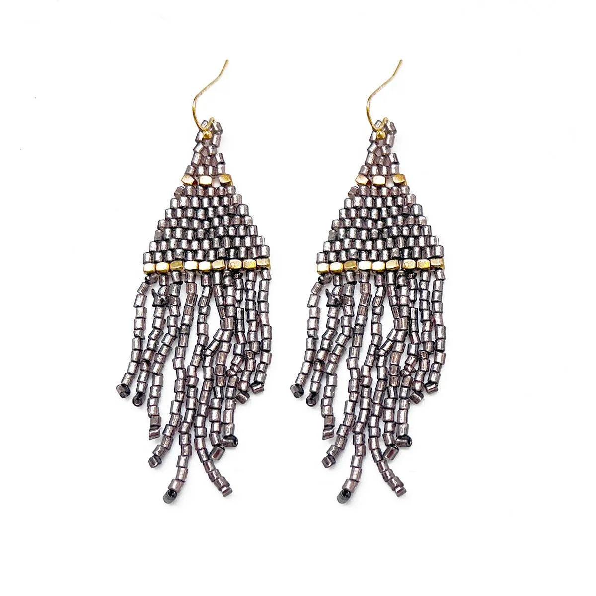 Seedbead Tapered Fringe Earrings - Multiple Color Styles : Lush Onyx