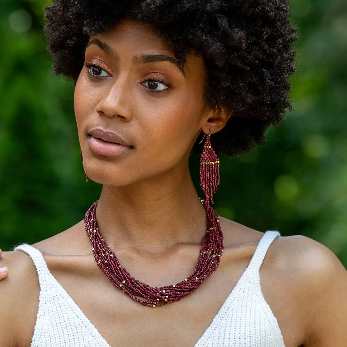 Seedbead Tapered Fringe Earrings - Multiple Color Styles : Lush Onyx