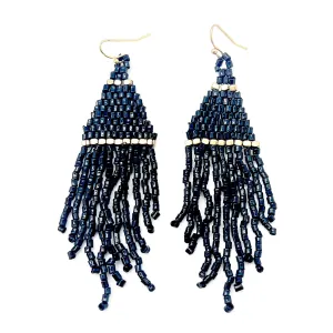 Seedbead Tapered Fringe Earrings - Multiple Color Styles : Lush Onyx