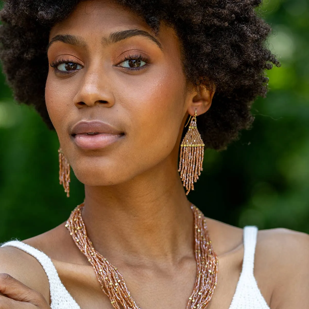 Seedbead Tapered Fringe Earrings - Multiple Color Styles : Lush Onyx