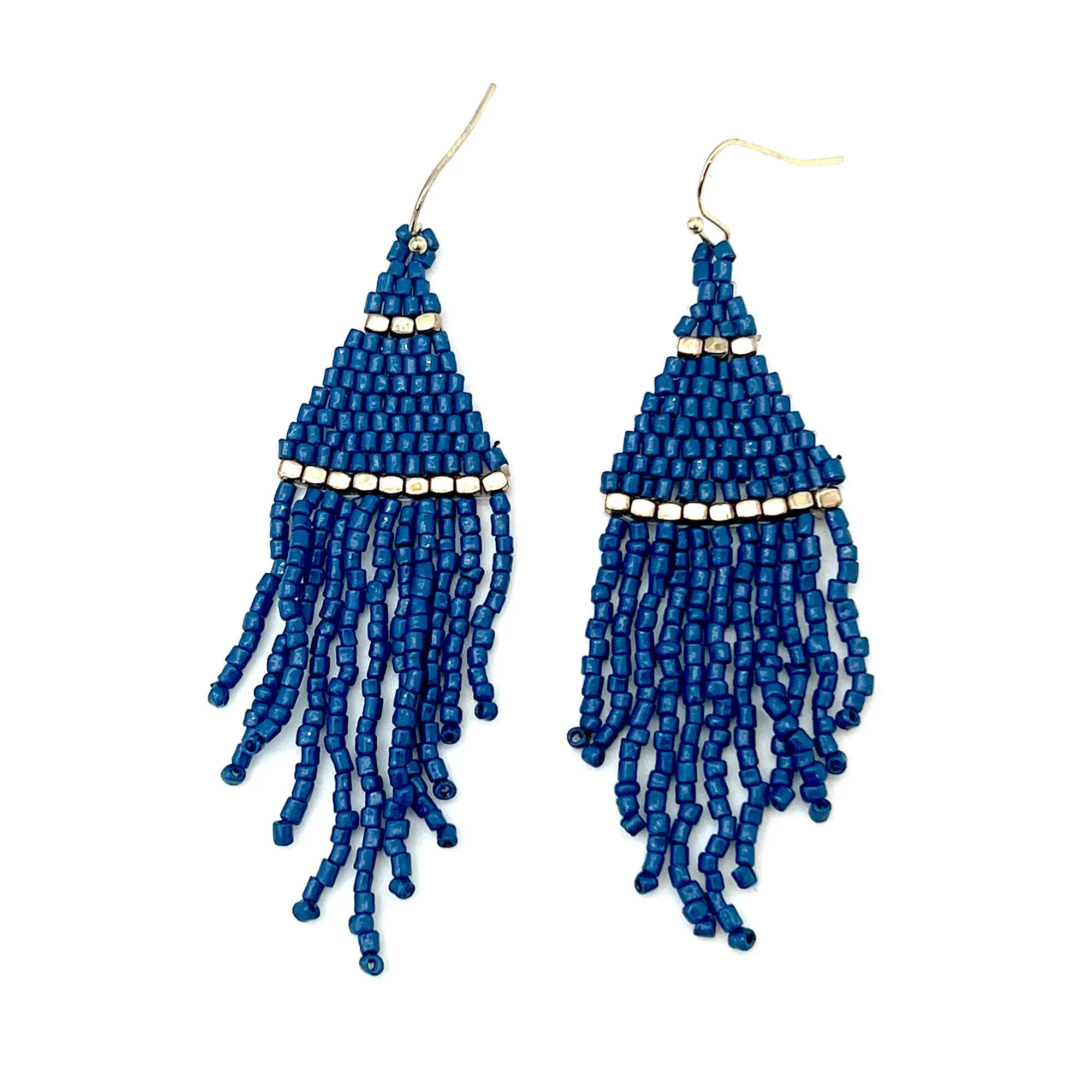 Seedbead Tapered Fringe Earrings - Multiple Color Styles : Lush Onyx