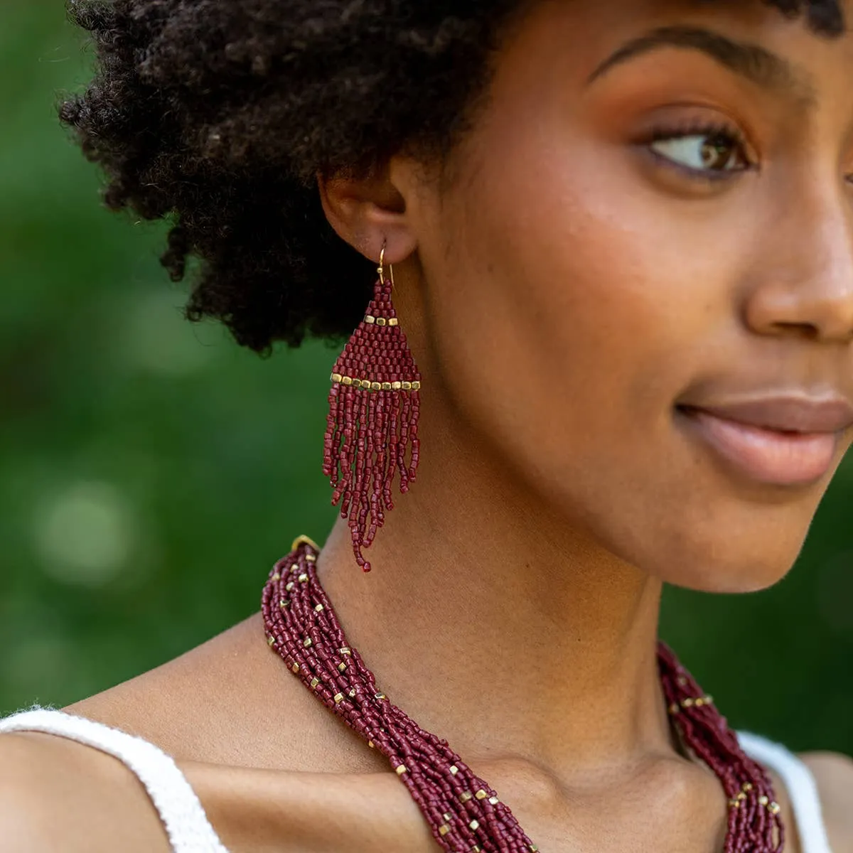 Seedbead Tapered Fringe Earrings - Multiple Color Styles : Lush Onyx
