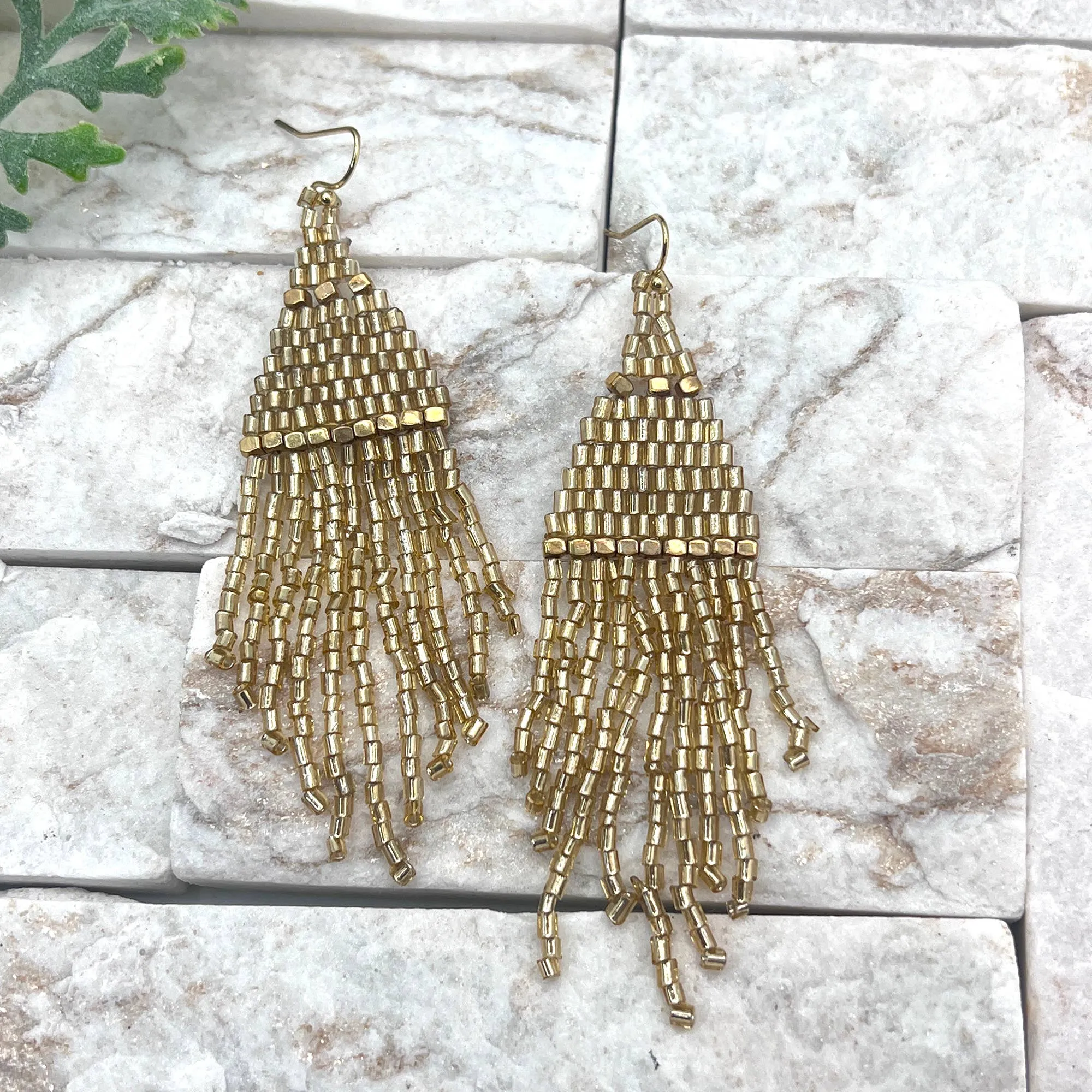 Seedbead Tapered Fringe Earrings - Multiple Color Styles : Lush Onyx
