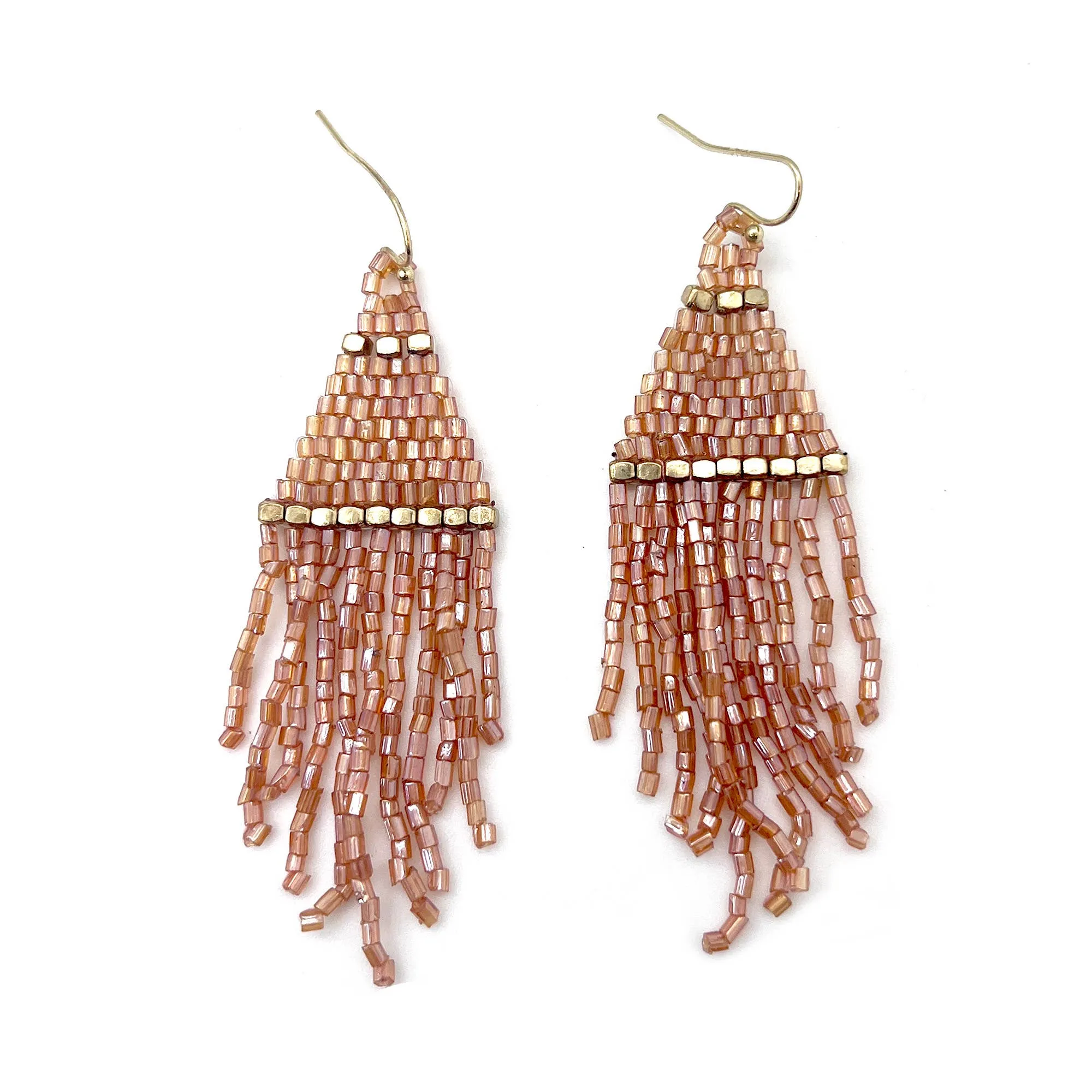 Seedbead Tapered Fringe Earrings - Multiple Color Styles : Lush Onyx