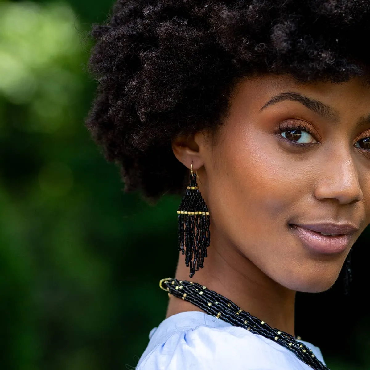 Seedbead Tapered Fringe Earrings - Multiple Color Styles : Lush Onyx