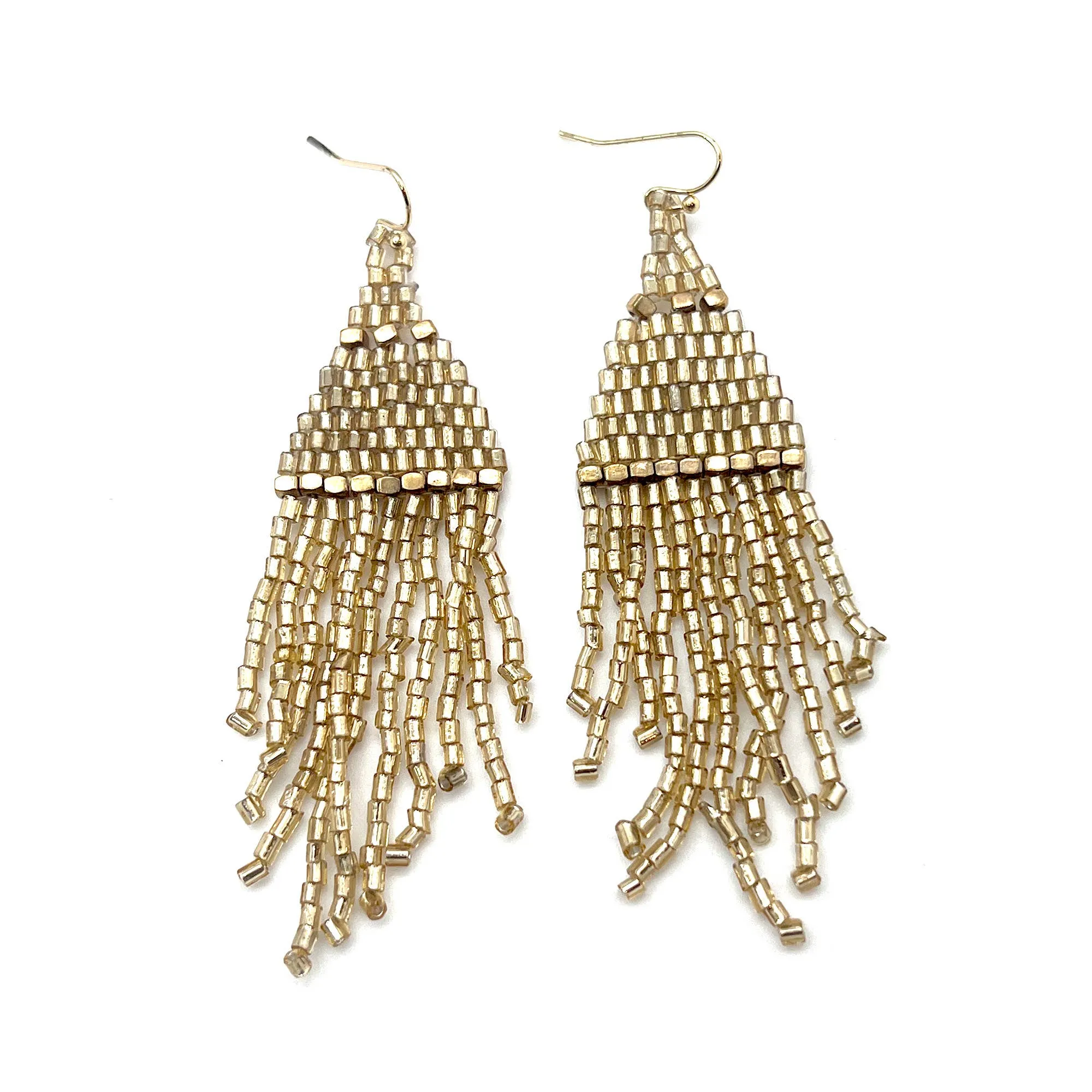 Seedbead Tapered Fringe Earrings - Multiple Color Styles : Lush Onyx