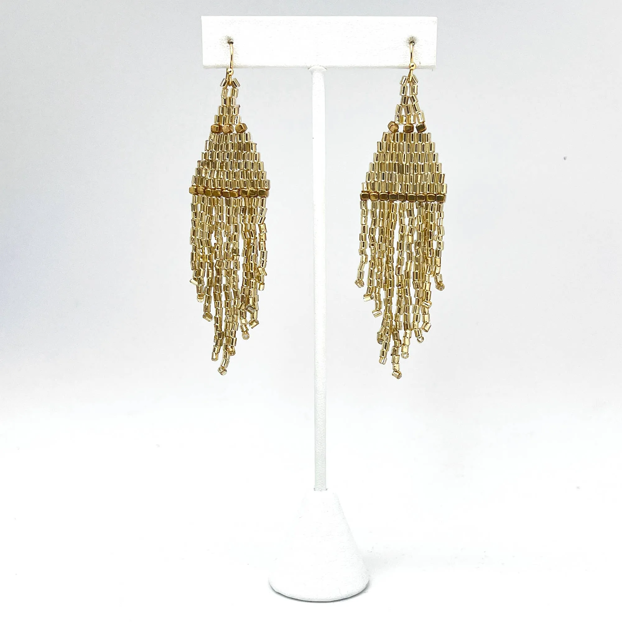 Seedbead Tapered Fringe Earrings - Multiple Color Styles : Lush Onyx