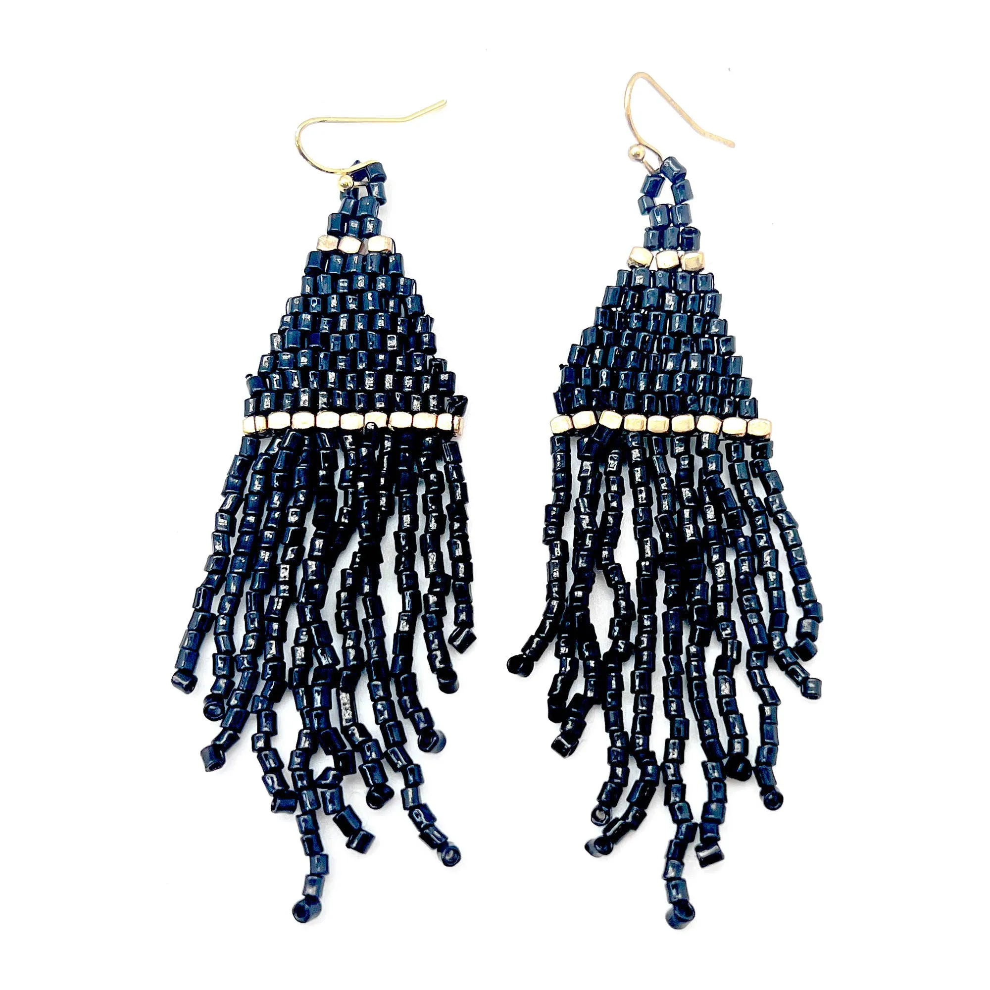 Seedbead Tapered Fringe Earrings- Smoky Silver
