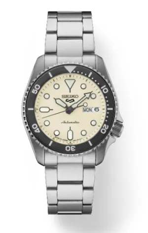 Seiko 5 Sports SKX Ivory Dial Dark Grey Bezel Stainless Steel Men's Watch SRPK31