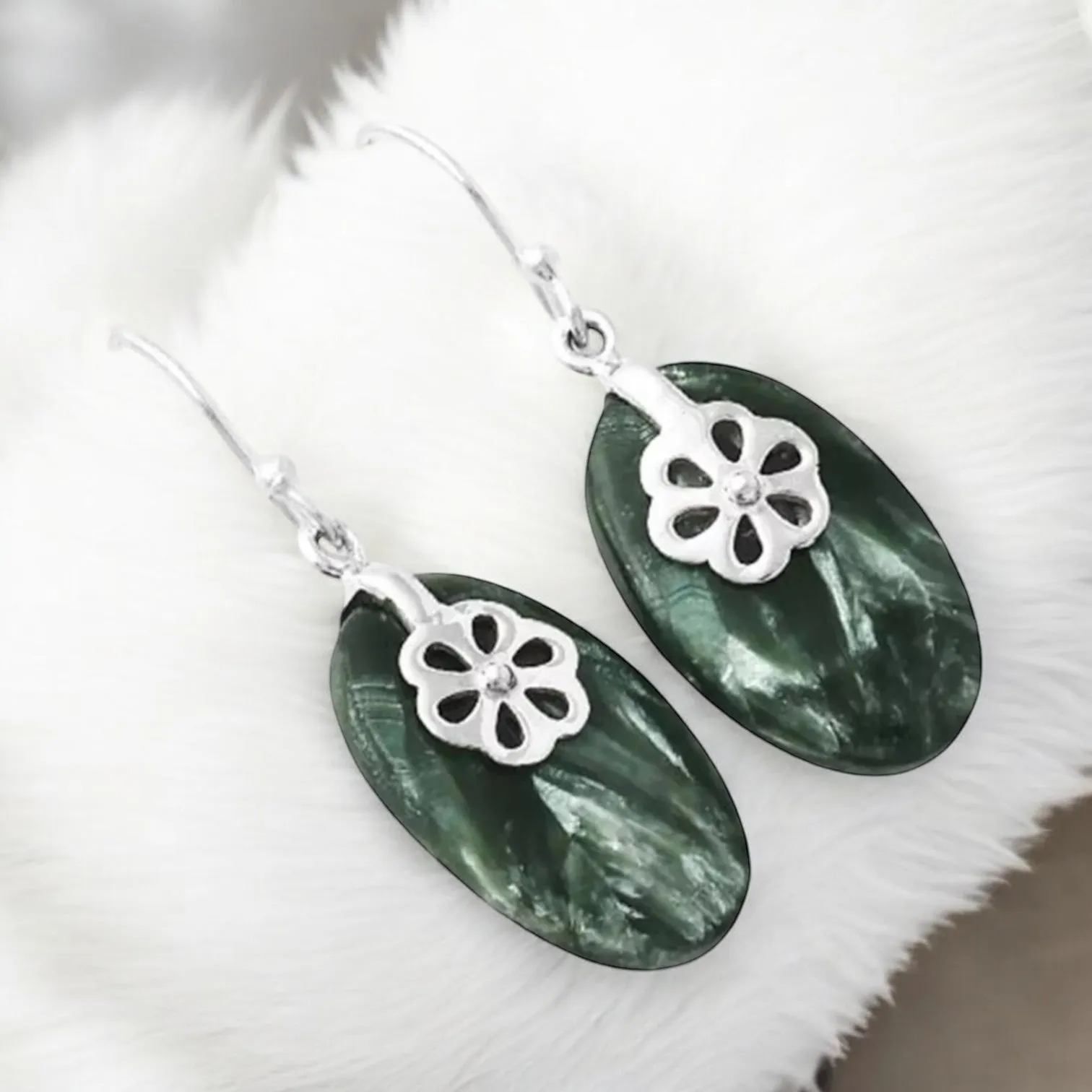 Seraphanite Solid 925 Sterling Silver Earrings