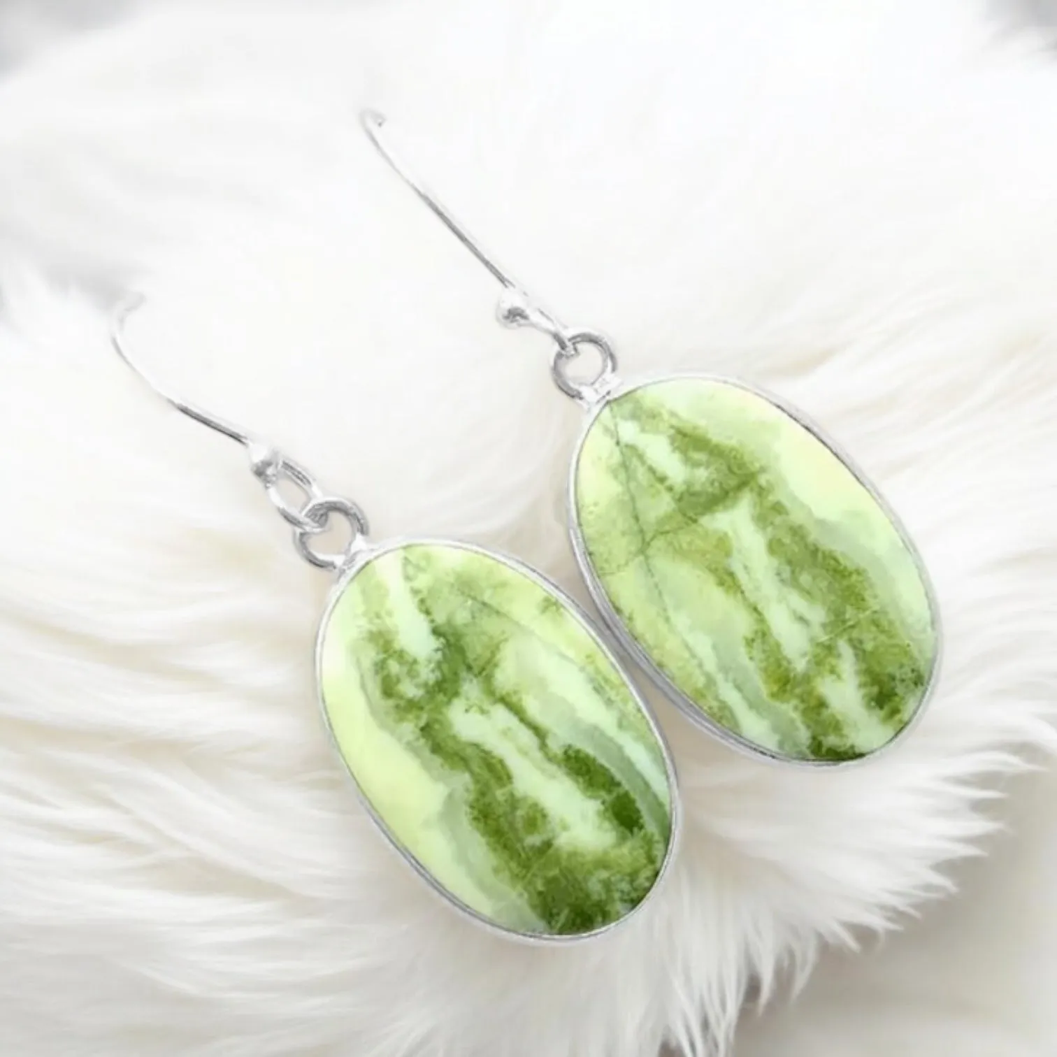 Serpentine Solid 925 Sterling Silver Earrings