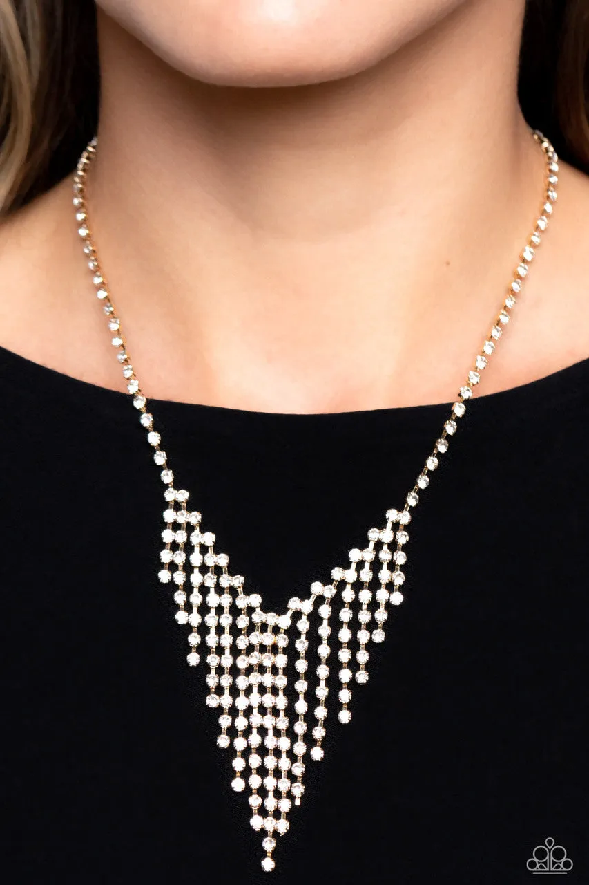 SHIMMER of Stars - Gold - Cascading White Rhinestone Paparazzi Short Necklace