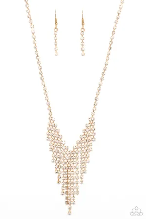 SHIMMER of Stars - Gold - Cascading White Rhinestone Paparazzi Short Necklace