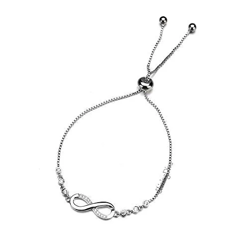 Shining Diva Fashion Infinity Crystal Charm Silver Plated Bracelet for Women (Silver, 10672b),One Size