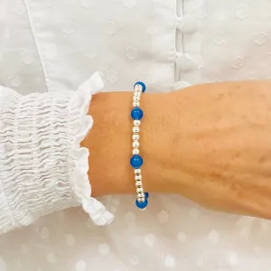 Silver Bead and Blue Onyx Gemstone Bracelet