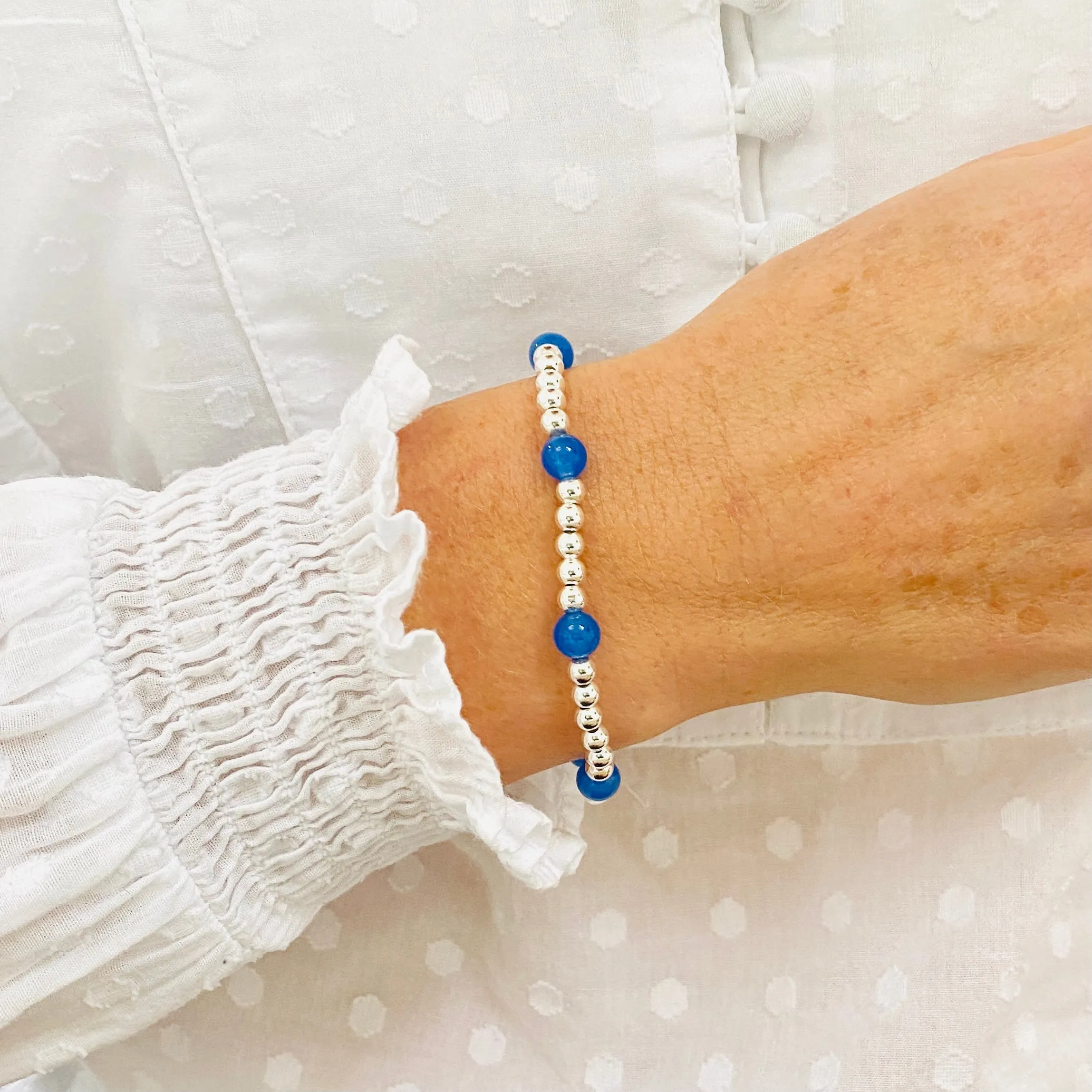 Silver Bead and Blue Onyx Gemstone Bracelet