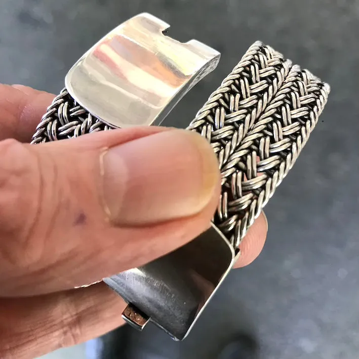 Silver Bracelets, Large size, Strong Clasp, Woven 925 Sterling Silver sp