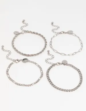 Silver Chain Bracelets 4-Pack