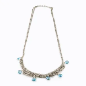 Silver Chain Necklace with Light Blue Apatite