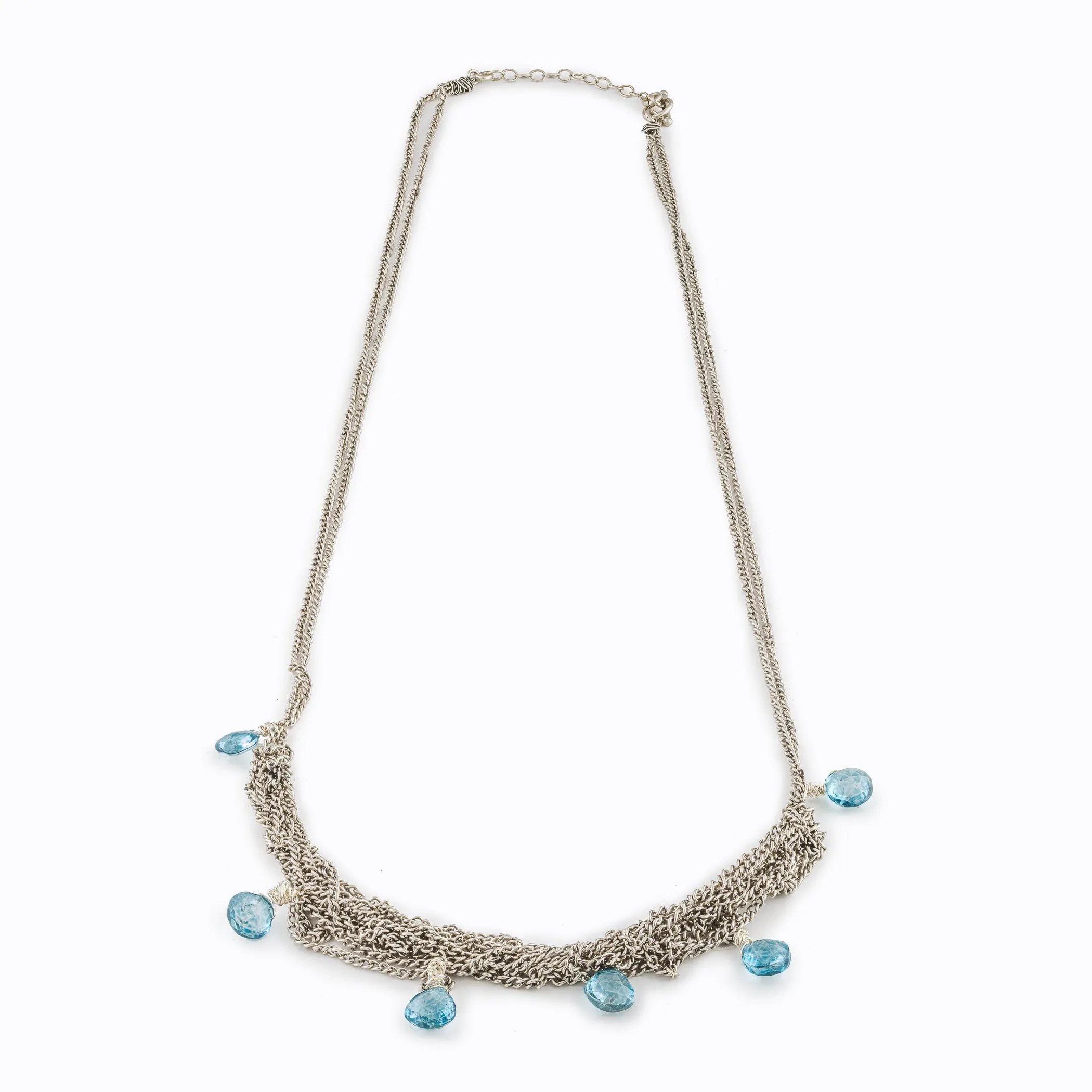 Silver Chain Necklace with Light Blue Apatite
