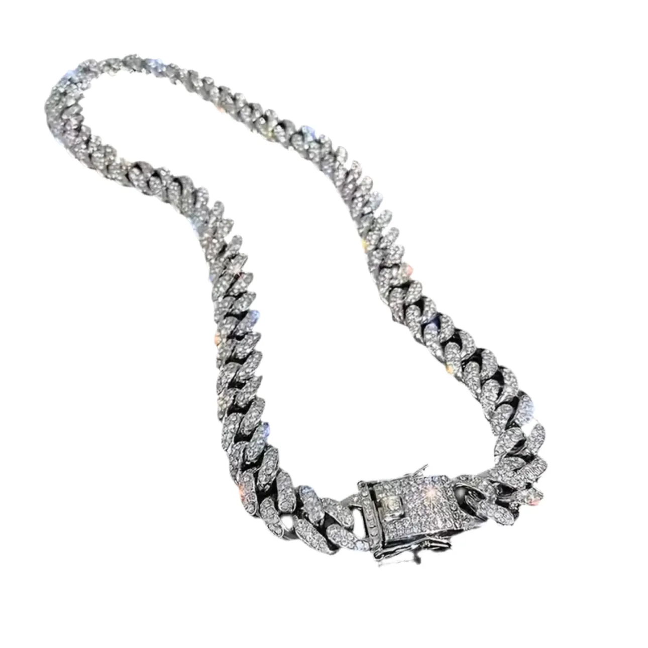 Silver Clear Cuban Chain Necklace
