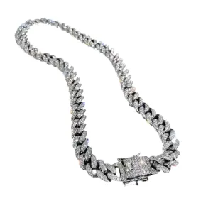 Silver Clear Cuban Chain Necklace