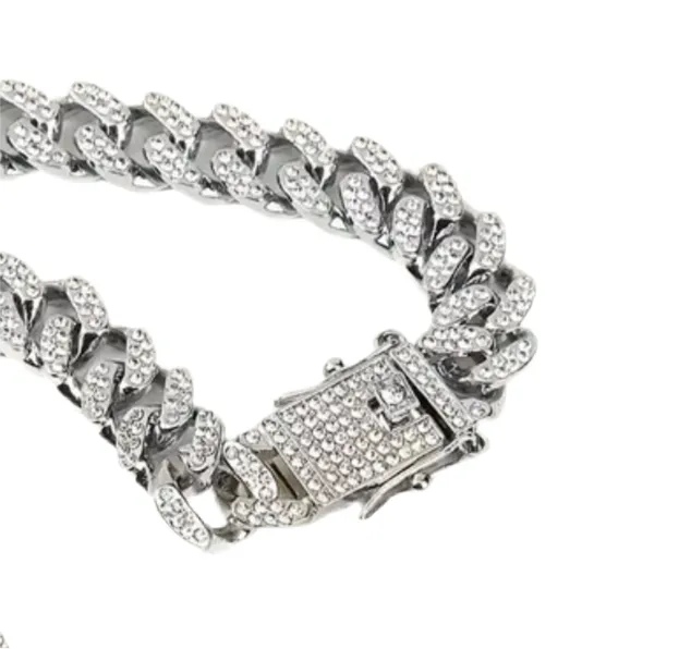 Silver Clear Cuban Chain Necklace