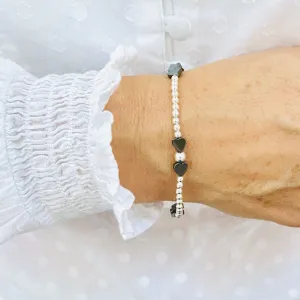 Silver Hematite Heart Bead Bracelet