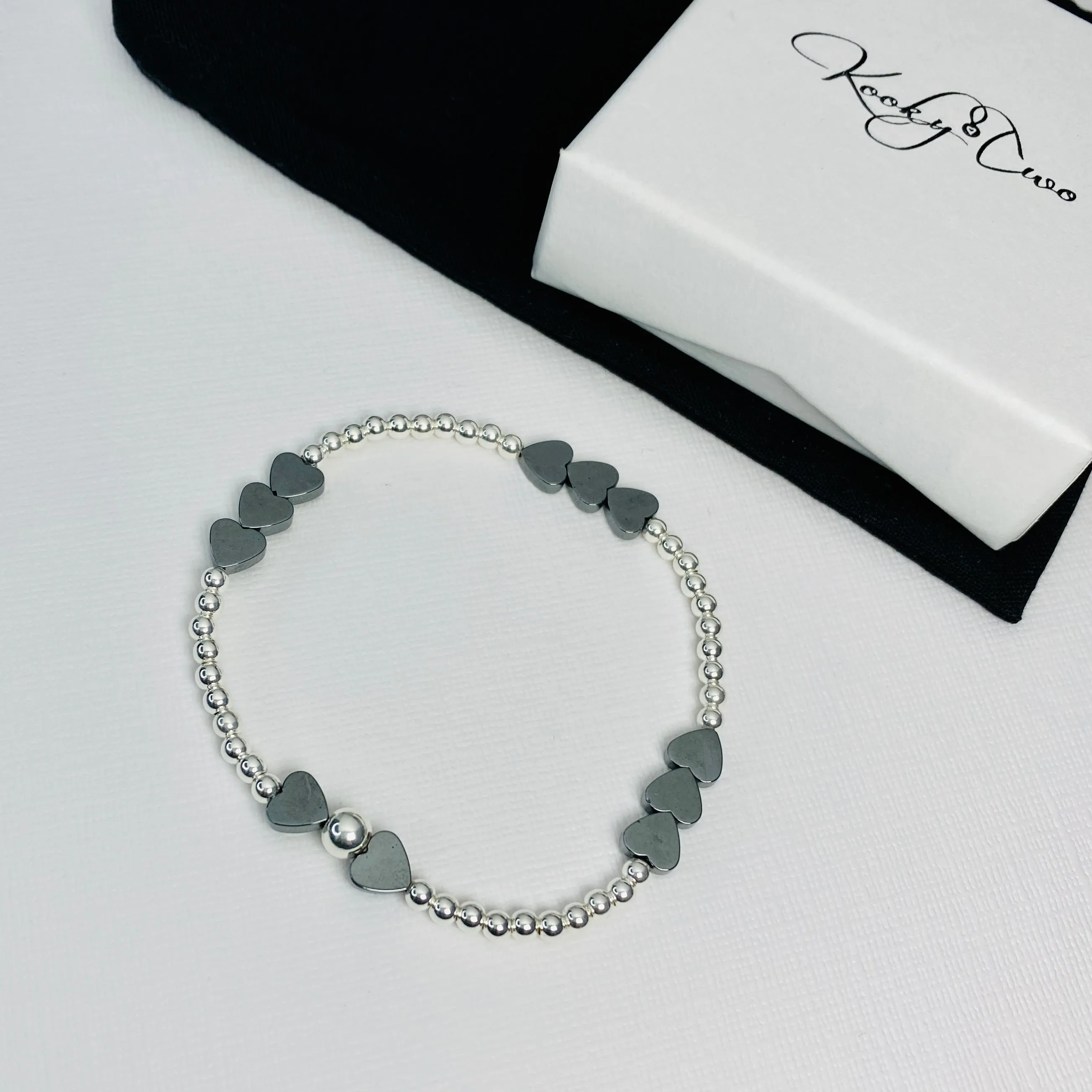Silver Hematite Heart Bead Bracelet