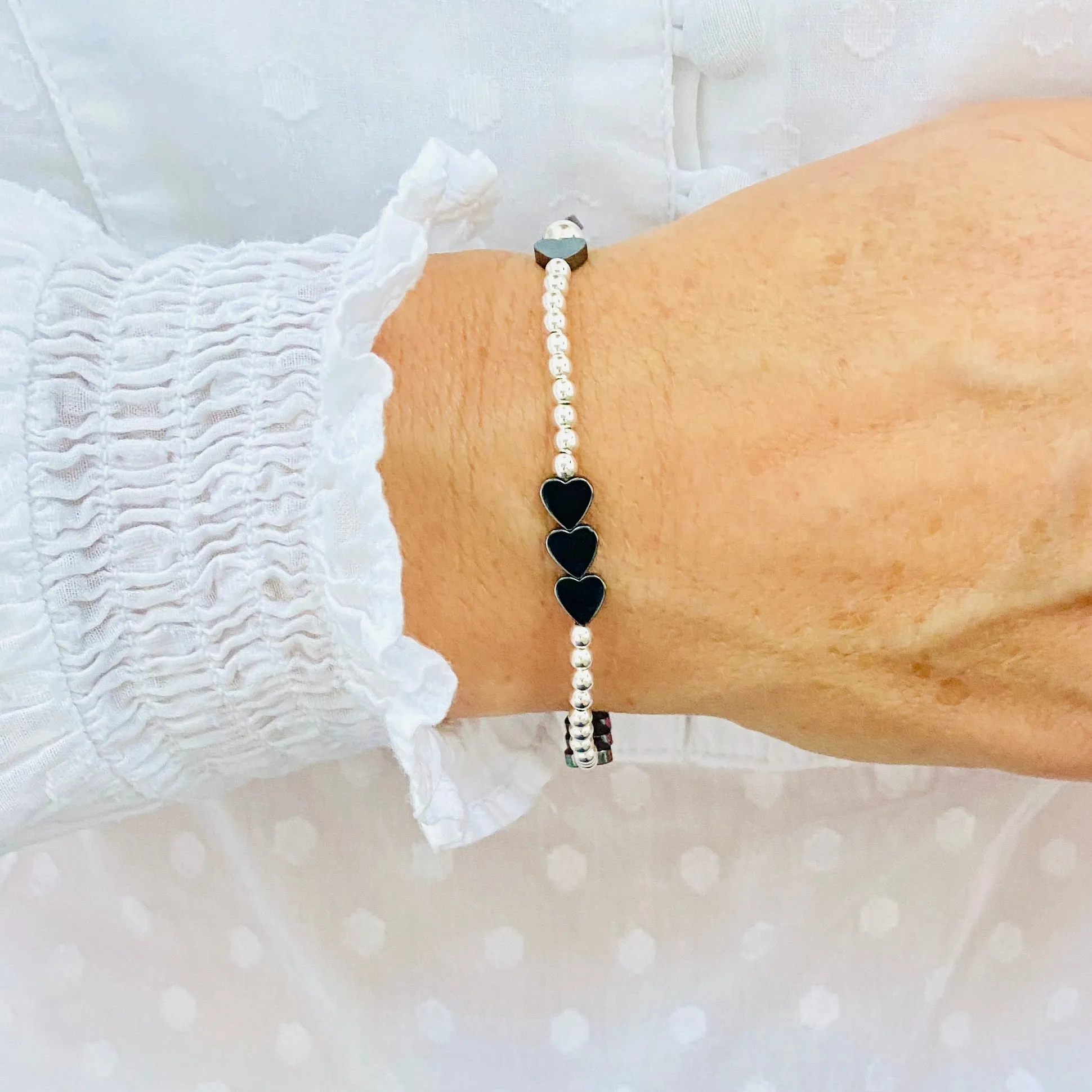 Silver Hematite Heart Bead Bracelet