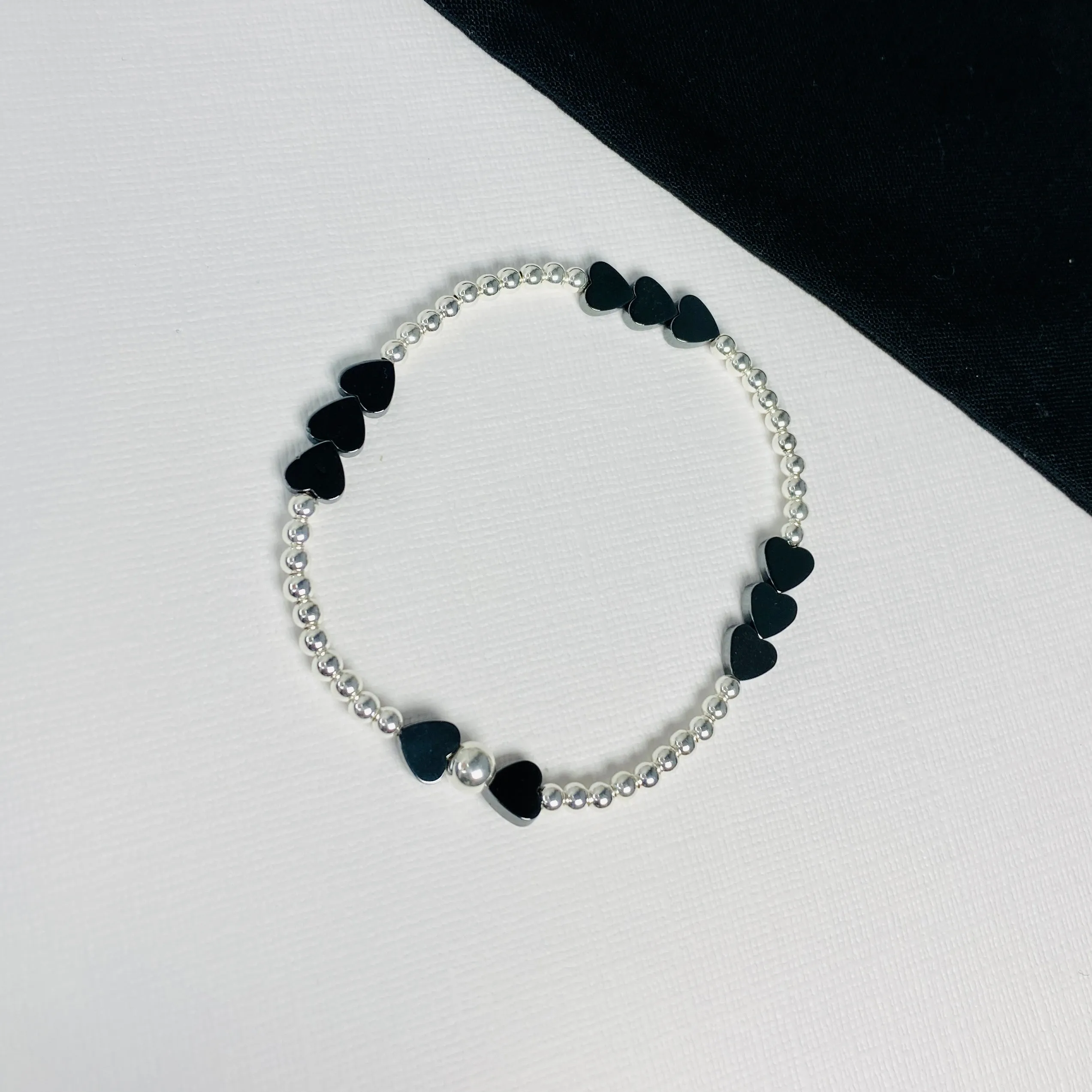 Silver Hematite Heart Bead Bracelet